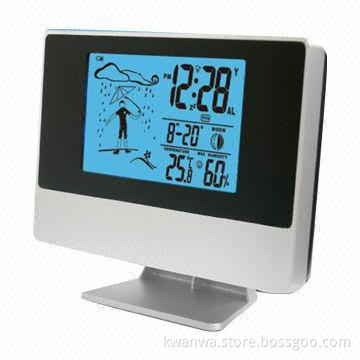 Funny table clock with temperature, humidity and weather forecast display